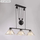 Adjustable Pulley Industrial Cone Pendant With Prismatic Glass - Black 2/3-Light Island Lamp