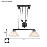 Adjustable Pulley Industrial Cone Pendant With Prismatic Glass - Black 2/3-Light Island Lamp