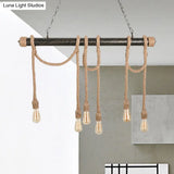 Adjustable Rope Exposed Island Light - Retro Industrial 5/6-Light Beige/Light Yellow