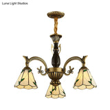 Adjustable Rustic Chandelier With Cone-Shaped Beige Glass Shades - 3-Light Pendant Lamp For Dining