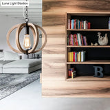 Adjustable Rustic Wood Pendant Lamp For Bedroom With Single Globe Light