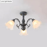 Adjustable Semi Flush American Flower Chandelier - 3/5 Bulbs Ruffled Design Grey/Blue/Green Matte