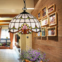 Adjustable Victorian Pendant Lighting With Stained Glass Floral Shades For Kitchen Island