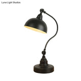Adjustable Vintage Table Lamp: Metal Dome Black With Gooseneck Arm - Ideal For Study Room 1 Bulb