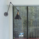 Adjustable Wall Lamp With Metal Cone Shade - Retro Indoor Sconce Light In Black/White Black / 8+8