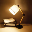 Adjustable Wood Arm Black Desk Light: Simple Cylinder Fabric Table Lamp For Bedroom - 1 Light
