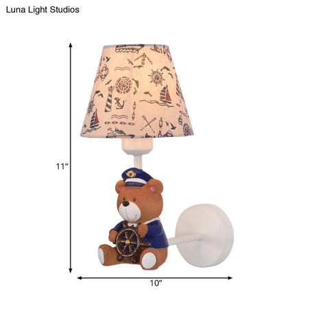 Adorable Bear Wall Light For Kids Bedrooms: Tapered Shade One Resin Sconce In Beige