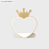 Adorable Cartoon Heart Led Nursery Wall Sconce With Crown Design