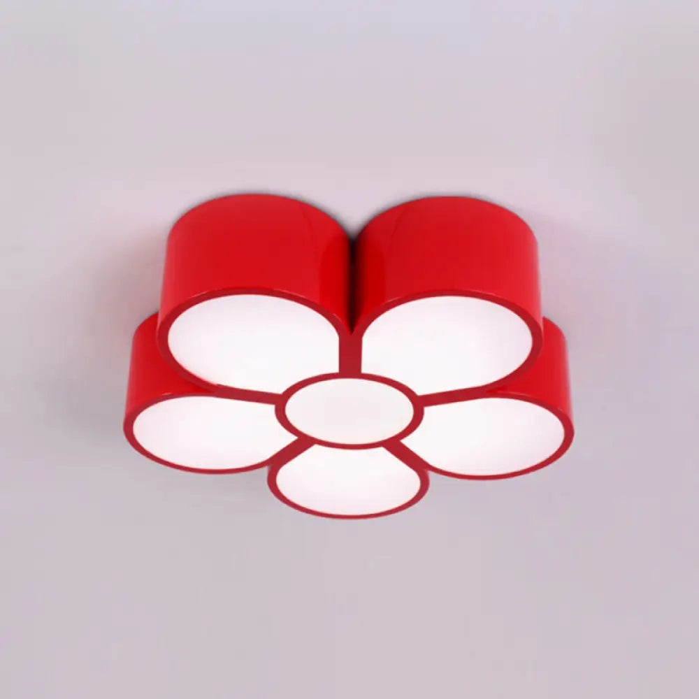 Adorable Girls Bedroom Led Ceiling Light With Cartoon Flush Mount Lamp And Flower Acrylic Shade Red