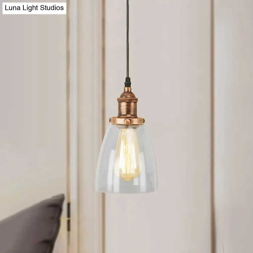 Aged Copper Vintage Clear Glass Hanging Pendant Light For Dining Room - 1-Light Ceiling Lighting