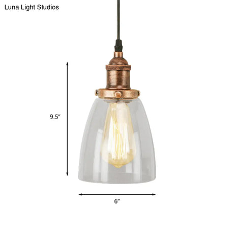 Aged Copper Vintage Clear Glass Hanging Pendant Light For Dining Room - 1-Light Ceiling Lighting