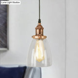 Aged Copper Vintage Clear Glass Hanging Pendant Light For Dining Room - 1-Light Ceiling Lighting