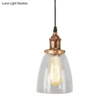 Aged Copper Vintage Clear Glass Hanging Pendant Light For Dining Room - 1-Light Ceiling Lighting