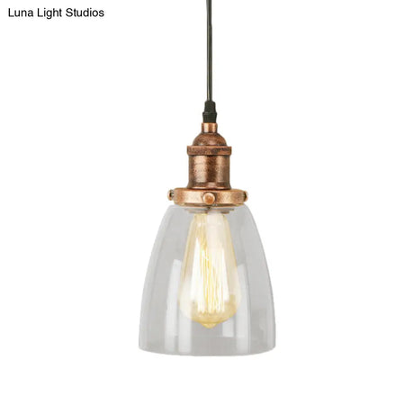 Aged Copper Vintage Clear Glass Hanging Pendant Light For Dining Room - 1-Light Ceiling Lighting