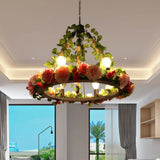 Aldhanab - Metal 6 Lights Exposed Bulb Chandelier Lamp Loft Style Black Pendant Light With Ring And