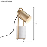 Aldib - Brass Metal Cloche Table Stand Light Designer 1-Light Nightstand Lamp With White Marble