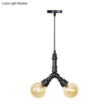 Alfa - Industrial Coffee House Suspension Lamp With Globe/Capsule Amber Glass