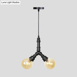 Alfa - Industrial Coffee House Suspension Lamp With Globe/Capsule Amber Glass