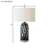 Algieba - Retro Straight Sided Shade Table Light 1 Head Fabric Night Stand Lamp In White With