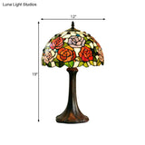 Alphecca - Tiffany 1-Head Jeweled Table Lamp Bronze Handcrafted Art Glass Night Lighting With