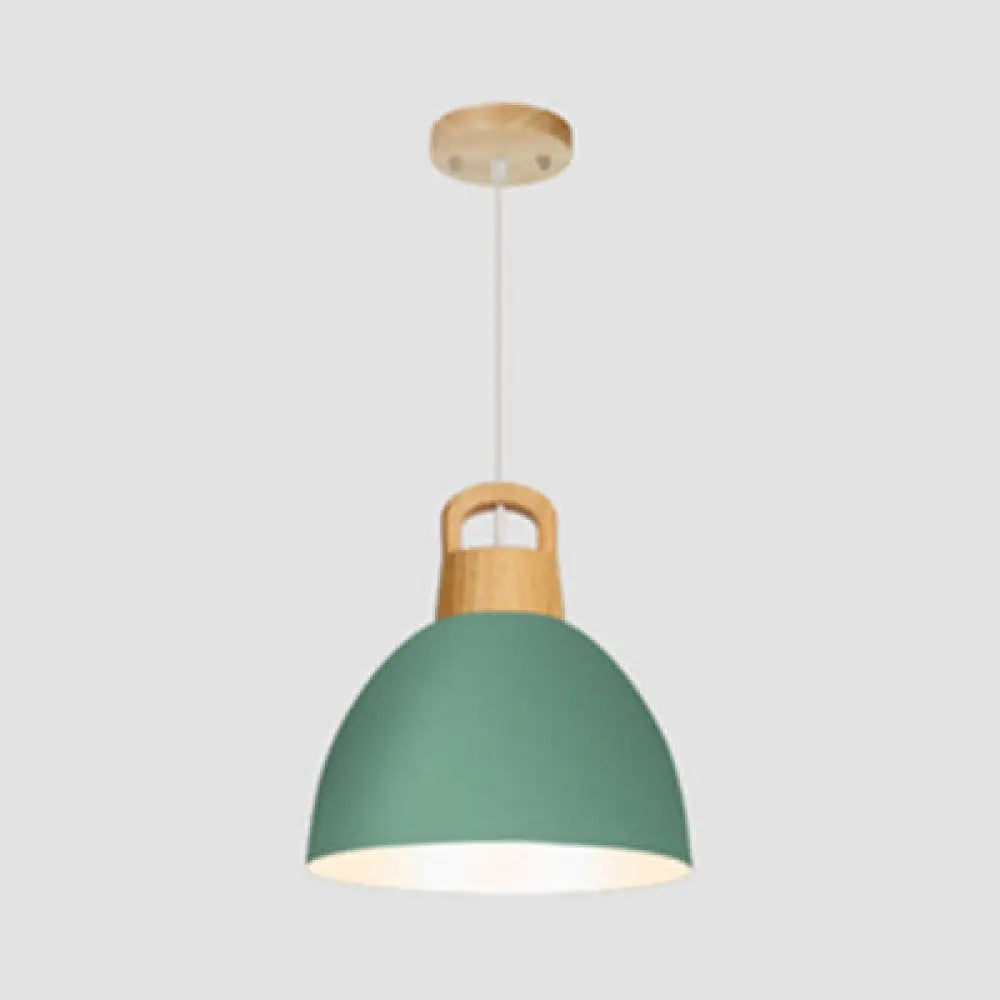 Aluminum Dome Pendant Macaron Hanging Lamp For Kitchen Corridor - 1 Bulb Lighting Solution Green