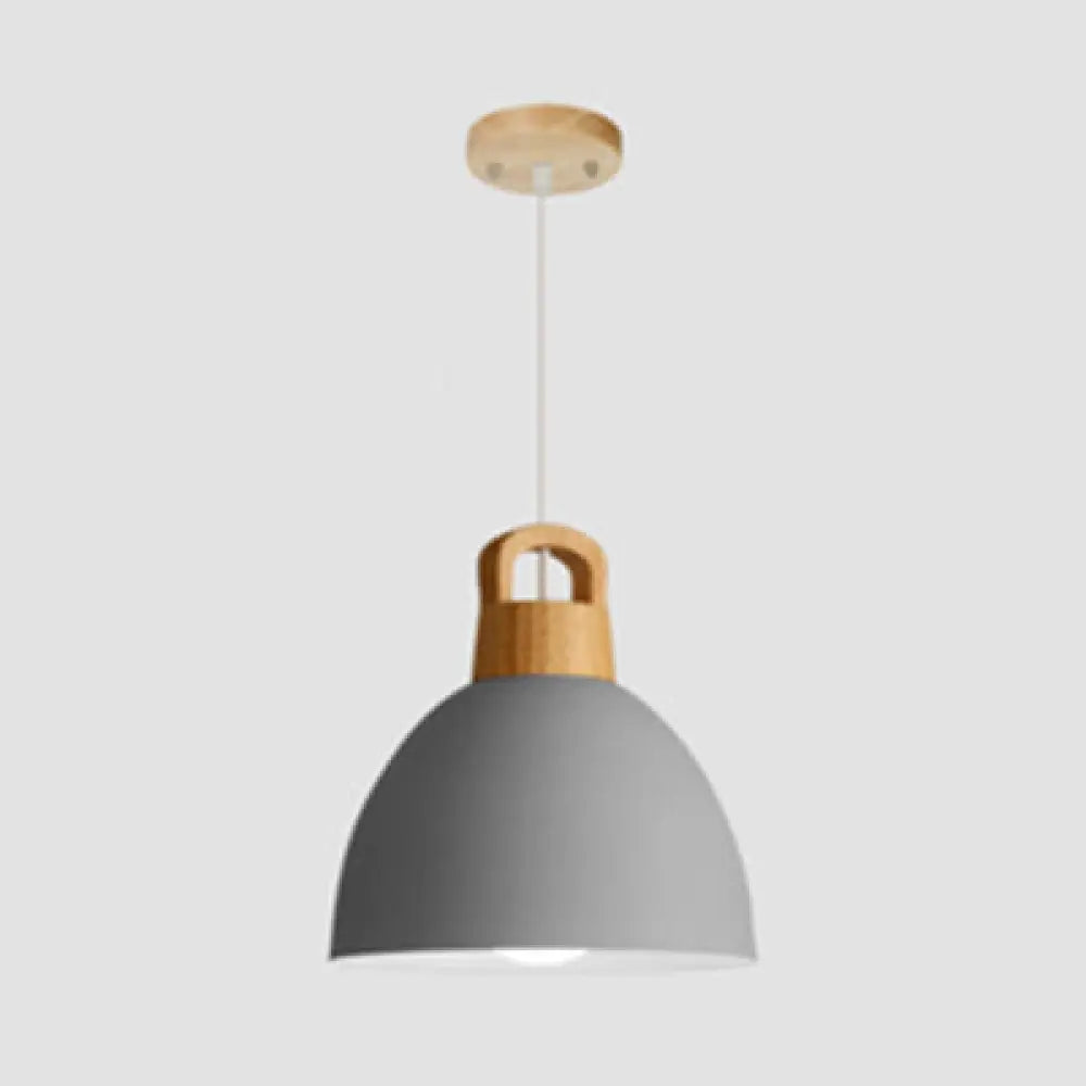 Aluminum Dome Pendant Macaron Hanging Lamp For Kitchen Corridor - 1 Bulb Lighting Solution Grey