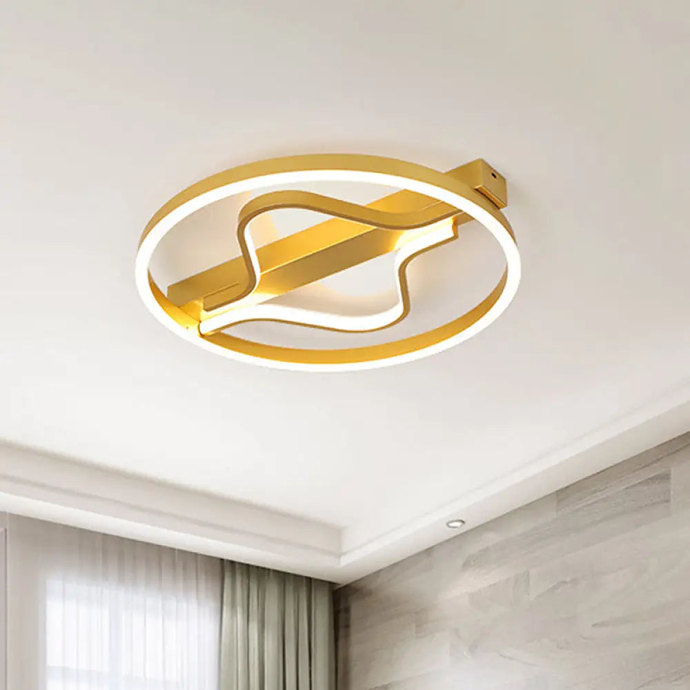 Aluminum Flush Mount Ceiling Light - Modernist Gold Led Surface Lamp (16/19.5) With Ripplet Central