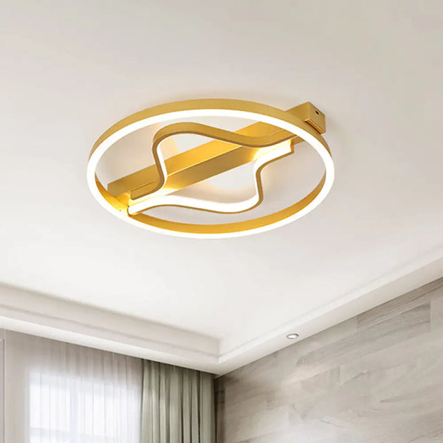Aluminum Flush Mount Ceiling Light - Modernist Gold Led Surface Lamp (16/19.5) With Ripplet Central