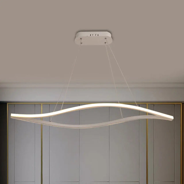 Aluminum Leaf Drop Pendant Led Island Lamp - Simplicity Black/White Warm/White Light 31.5/39 Wide