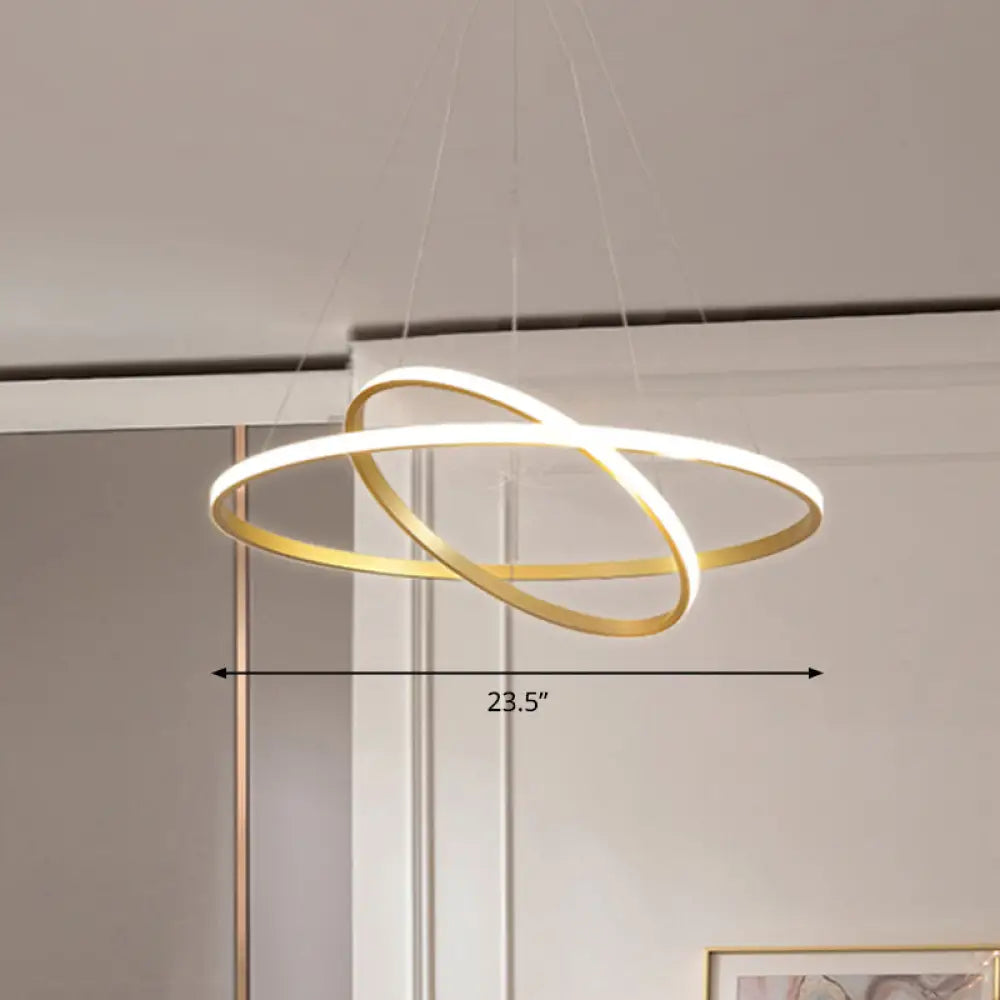 Aluminum Led Chandelier: Outer Glowing Ring Shaped Hanging Light For Restaurants Gold / 2 Tiers