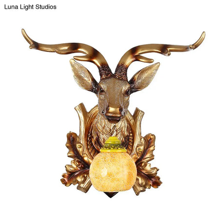 Amber Crackle Glass Wall Sconce With Traditional Bubble Design - Gold Finish