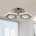 Amber Crystal Block Chrome Ceiling Light - Double Pentagon Semi Flush Mount 2 / Warm