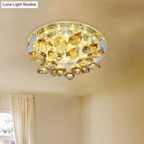 Amber Crystal Flush Mount Lamp - Teardrop Led Ceiling Fixture In Warm/White Light With Prism Column