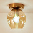 Amber Dimpled Glass Industrial Semi Flush Mount Light With Bubble Shade