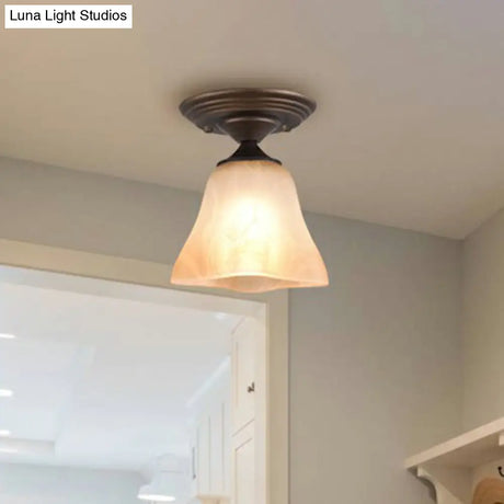 Amber Glass Bell Ceiling Light: Classic Semi-Flush Single Fixture For Living Room