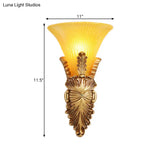 Amber Glass Gold Wall Sconce Light Fixture For Hallway - Single Bulb Colonial Flair