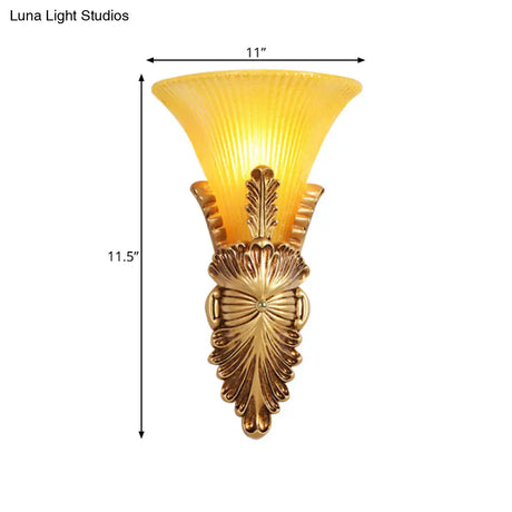 Amber Glass Gold Wall Sconce Light Fixture For Hallway - Single Bulb Colonial Flair