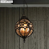 Amber Glass Hanging Pendant Light For Outdoor Balcony - Loft Sphere Design (1 7’/9’ W) In