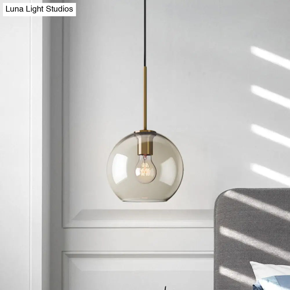 Amber Glass Pendant Light - Modern Brass Hanging Ceiling Fixture (8’/10’/12’ Wide)