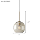 Amber Glass Pendant Light - Modern Brass Hanging Ceiling Fixture (8’/10’/12’ Wide)