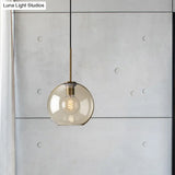 Amber Glass Pendant Light - Modern Brass Hanging Ceiling Fixture (8’/10’/12’ Wide)