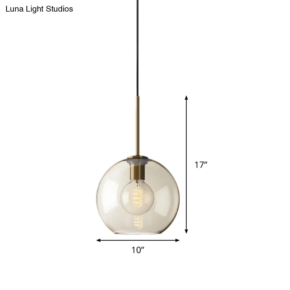Amber Glass Pendant Light - Modern Brass Hanging Ceiling Fixture (8’/10’/12’ Wide)