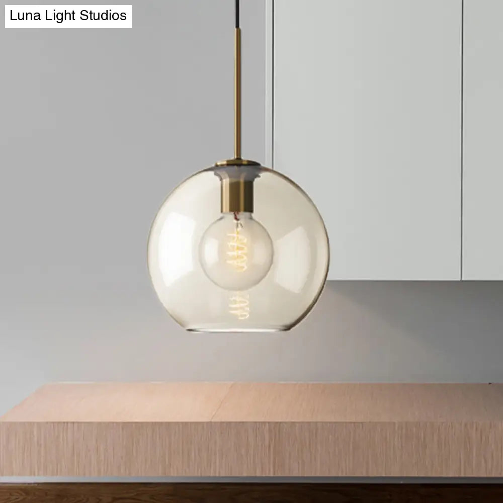 Amber Glass Pendant Light - Modern Brass Hanging Ceiling Fixture (8’/10’/12’ Wide)