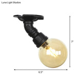 Amber Glass Semi Flush Industrial Ceiling Lamp - Global Black Finish