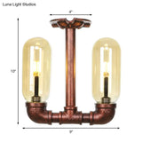 Amber Glass Semi Flush Industrial Dining Room Light Fixture In Weathered Copper - Capsule Shade 2 -