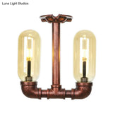 Amber Glass Semi Flush Industrial Dining Room Light Fixture In Weathered Copper - Capsule Shade 2 -