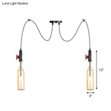 Amber Glass Swag Suspension Lamp - Industrial Bottle Pendant Light 2/3-Head In Black