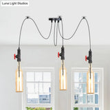 Amber Glass Swag Suspension Lamp - Industrial Bottle Pendant Light 2/3-Head In Black