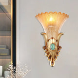 Amber Ribbed Glass Wall Sconce - Loft Style 1-Bulb Gold Lighting