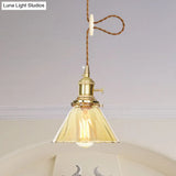 Amber Ruffle Glass Pendant Lamp - Retro Flared Style 1-Light Ceiling Hanging Light For Kitchen
